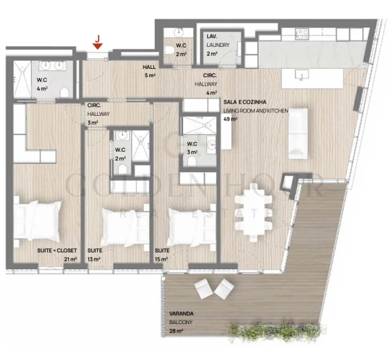 Apartamento T3 para Venda em Canidelo Planta 1