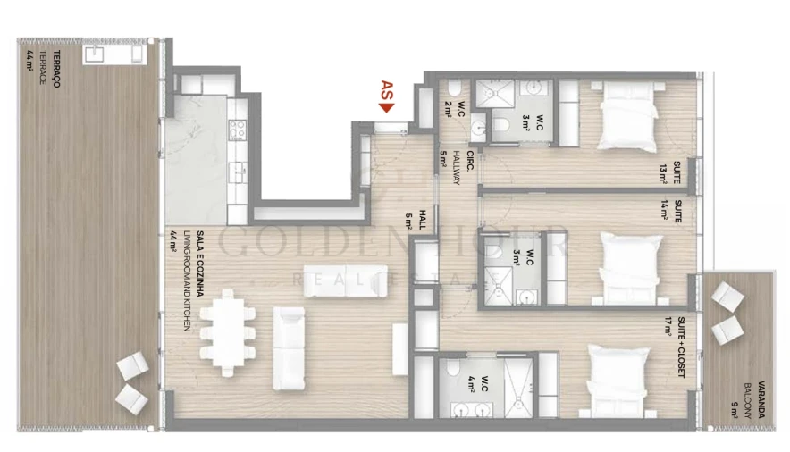 Apartamento T3 para Venda em Canidelo Planta 1