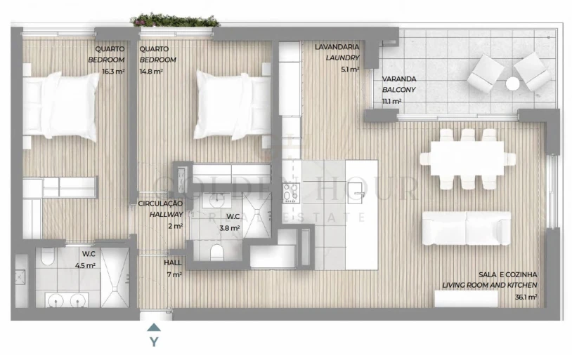Apartamento T2 para Venda em Canidelo Planta 1