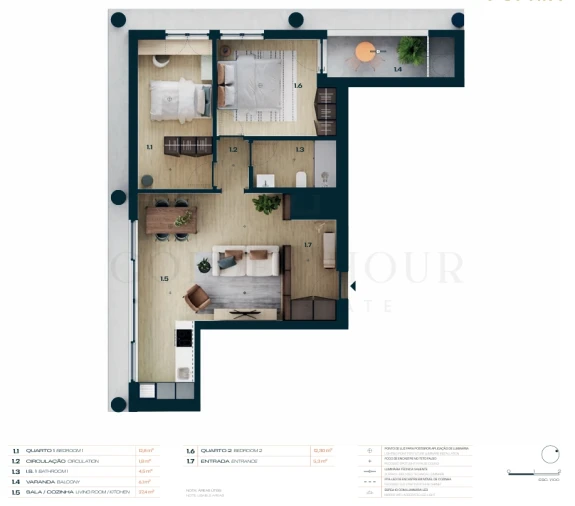 Apartamento T2 para Venda em Moreira Planta 1