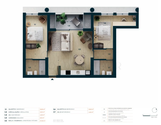 Apartamento T2 para Venda em Moreira Planta 1