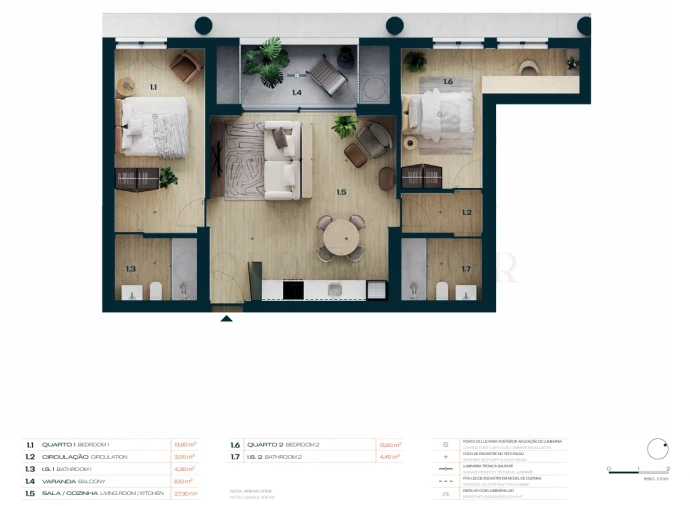 Apartamento T2 para Venda em Moreira Planta 1