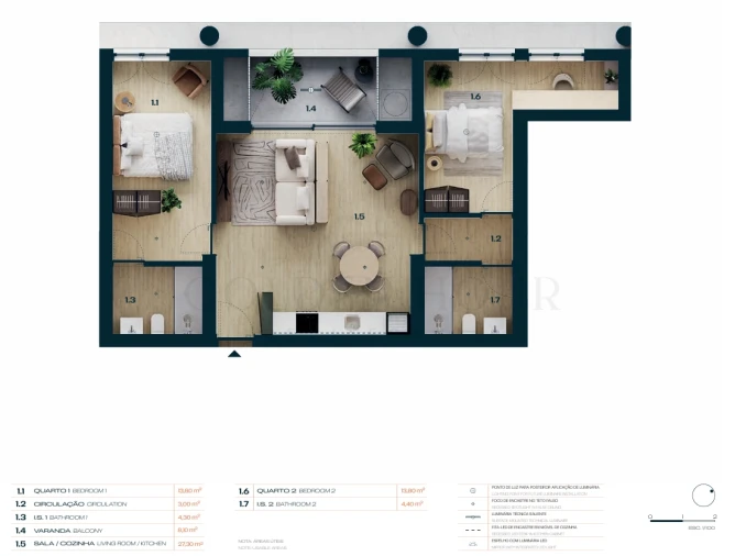 Apartamento T2 para Venda em Moreira Planta 1