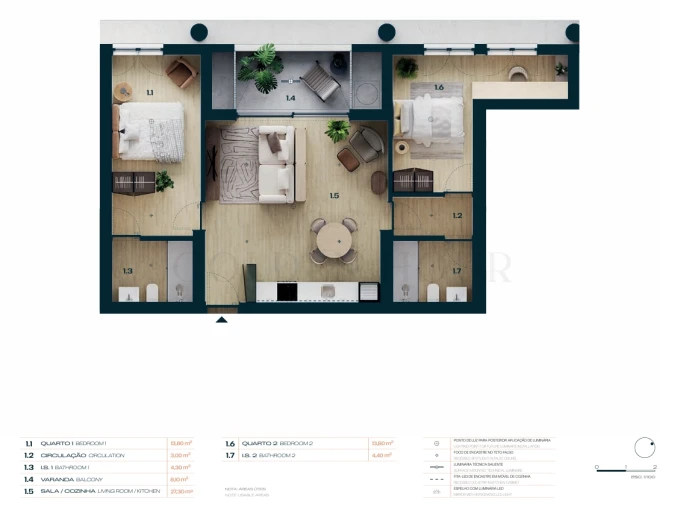 Apartamento T2 para Venda em Moreira Planta 1