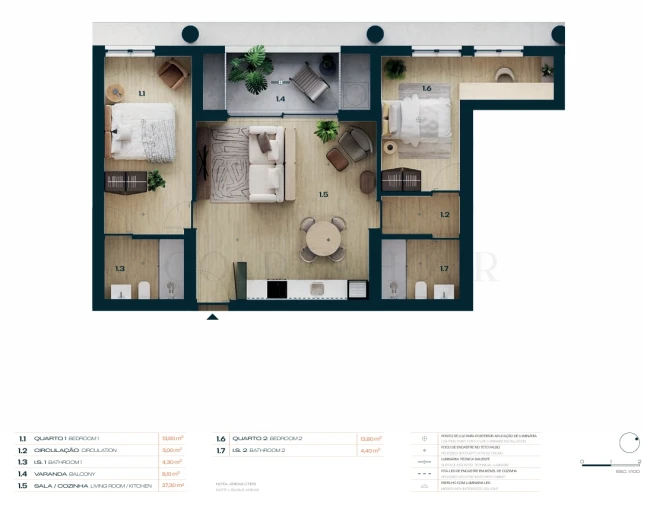 Apartamento T2 para Venda em Moreira Planta 1