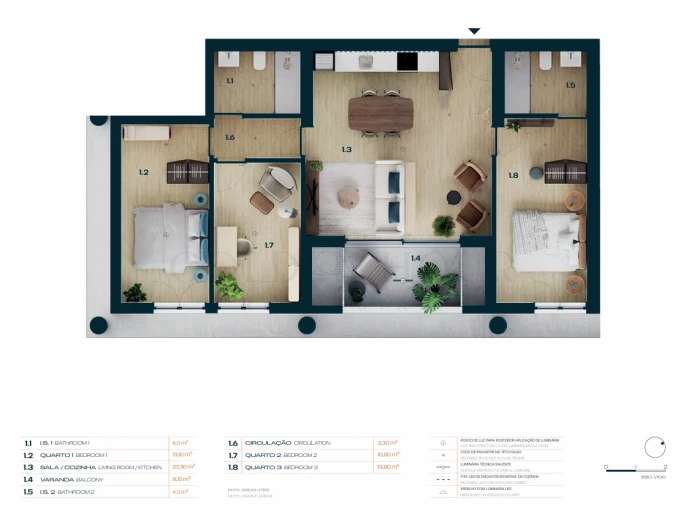 Apartamento T3 para Venda em Moreira Planta 1