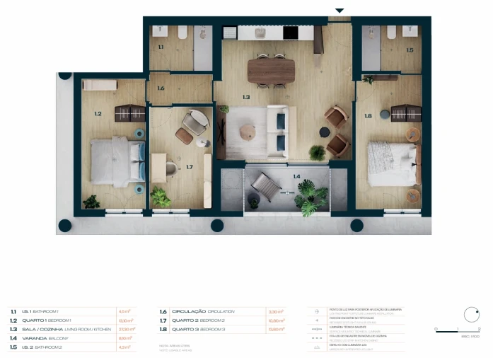 Apartamento T3 para Venda em Moreira Planta 1