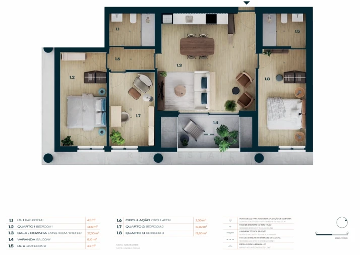Apartamento T3 para Venda em Moreira Planta 1