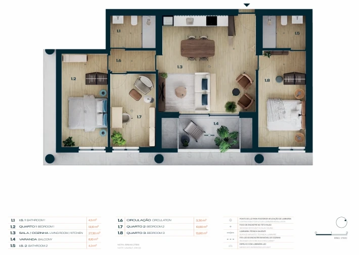Apartamento T3 para Venda em Moreira Planta 1