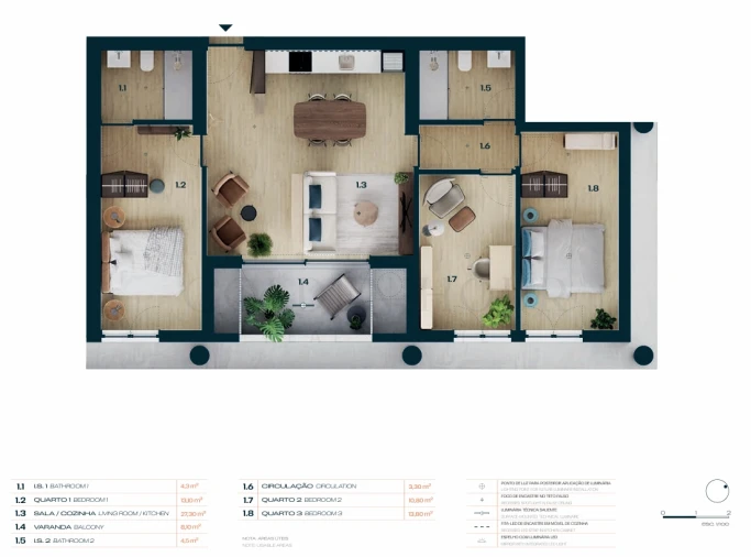 Apartamento T3 para Venda em Moreira Planta 1