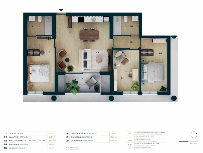 Apartamento T3 para Venda em Moreira Planta 1