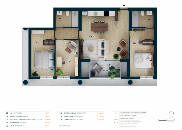 Apartamento T3 para Venda em Moreira Planta 1