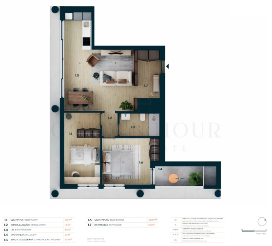 Apartamento T2 para Venda em Moreira Planta 1