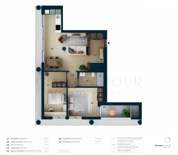Apartamento T2 para Venda em Moreira Planta 1