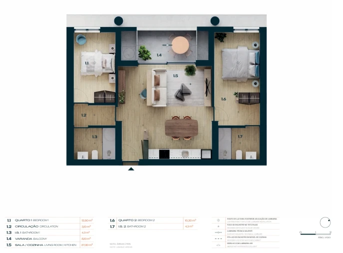 Apartamento T2 para Venda em Moreira Planta 1