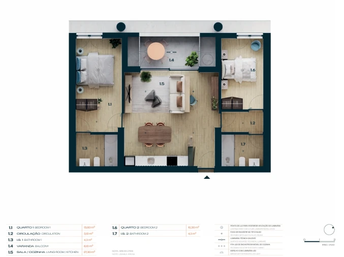 Apartamento T2 para Venda em Moreira Planta 1