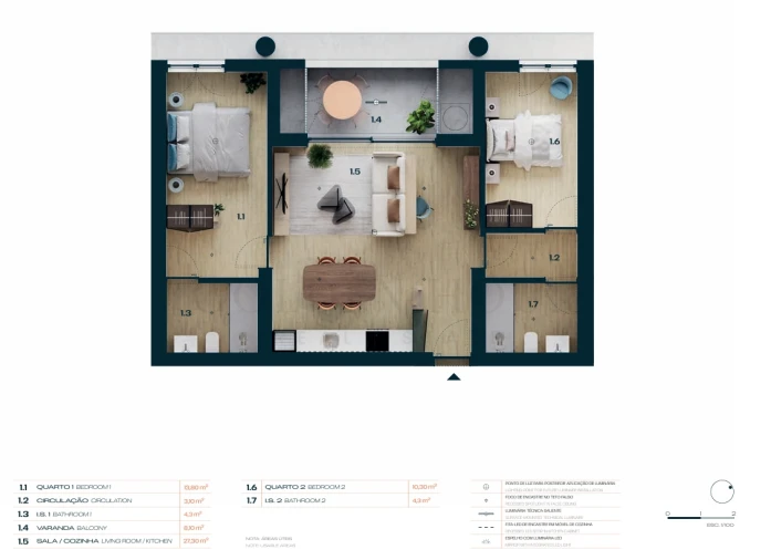 Apartamento T2 para Venda em Moreira Planta 1