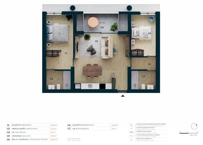 Apartamento T2 para Venda em Moreira Planta 1