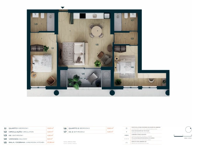 Apartamento T2 para Venda em Moreira Planta 1