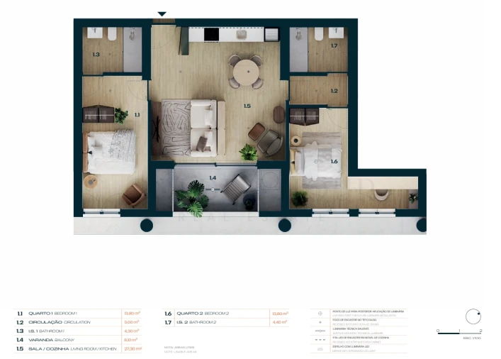 Apartamento T2 para Venda em Moreira Planta 1