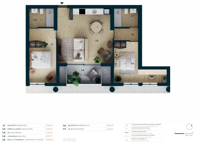 Apartamento T2 para Venda em Moreira Planta 1