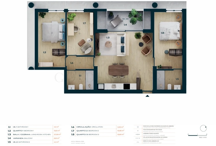 Apartamento T3 para Venda em Moreira Planta 1