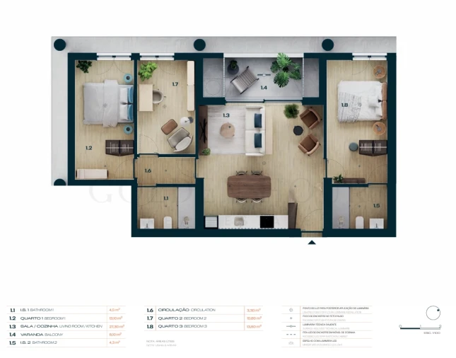 Apartamento T3 para Venda em Moreira Planta 1