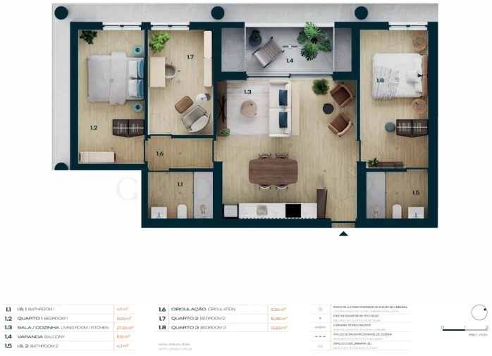 Apartamento T3 para Venda em Moreira Planta 1