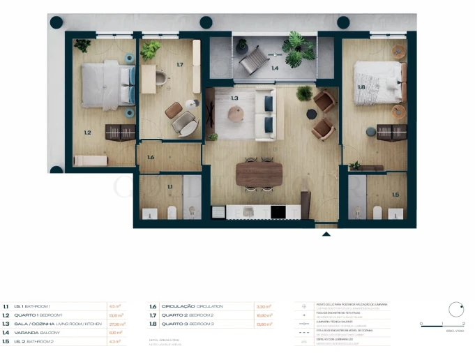 Apartamento T3 para Venda em Moreira Planta 1