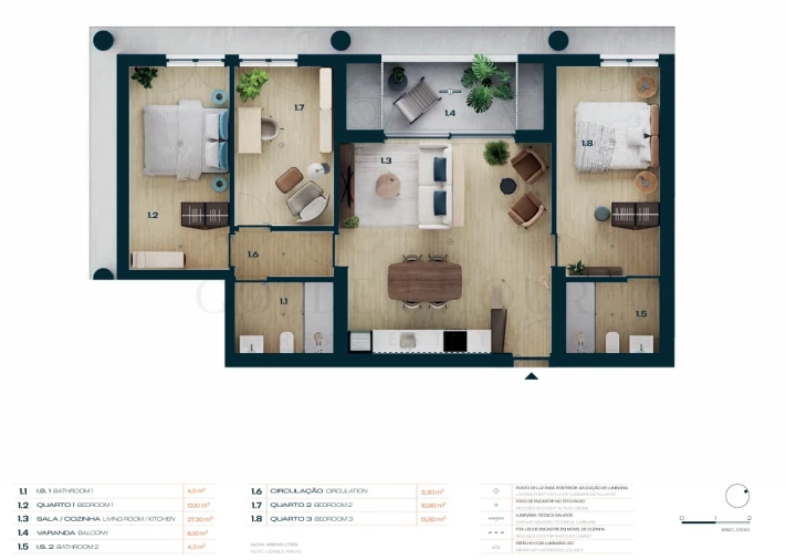 Apartamento T3 para Venda em Moreira Planta 1