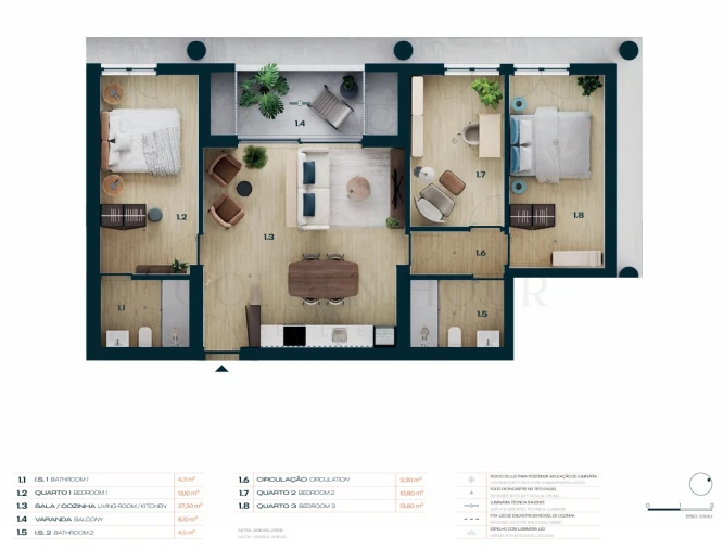 Apartamento T3 para Venda em Moreira Planta 1