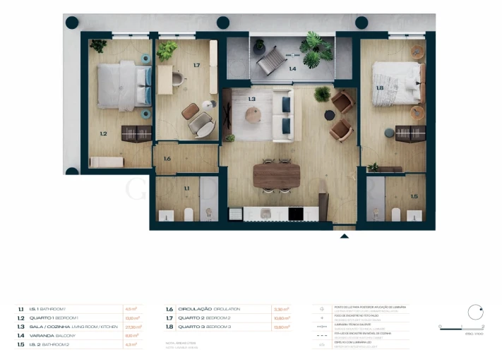 Apartamento T3 para Venda em Moreira Planta 1