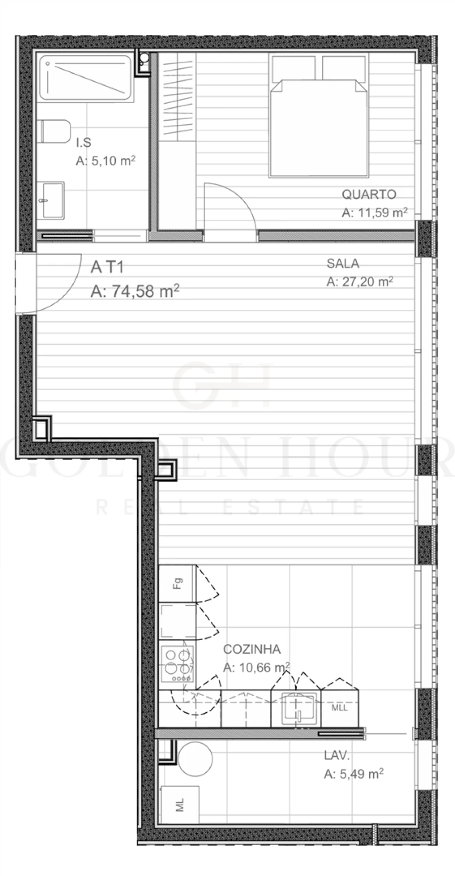 Apartamento T1 para Venda em Grijó e Sermonde Planta 1