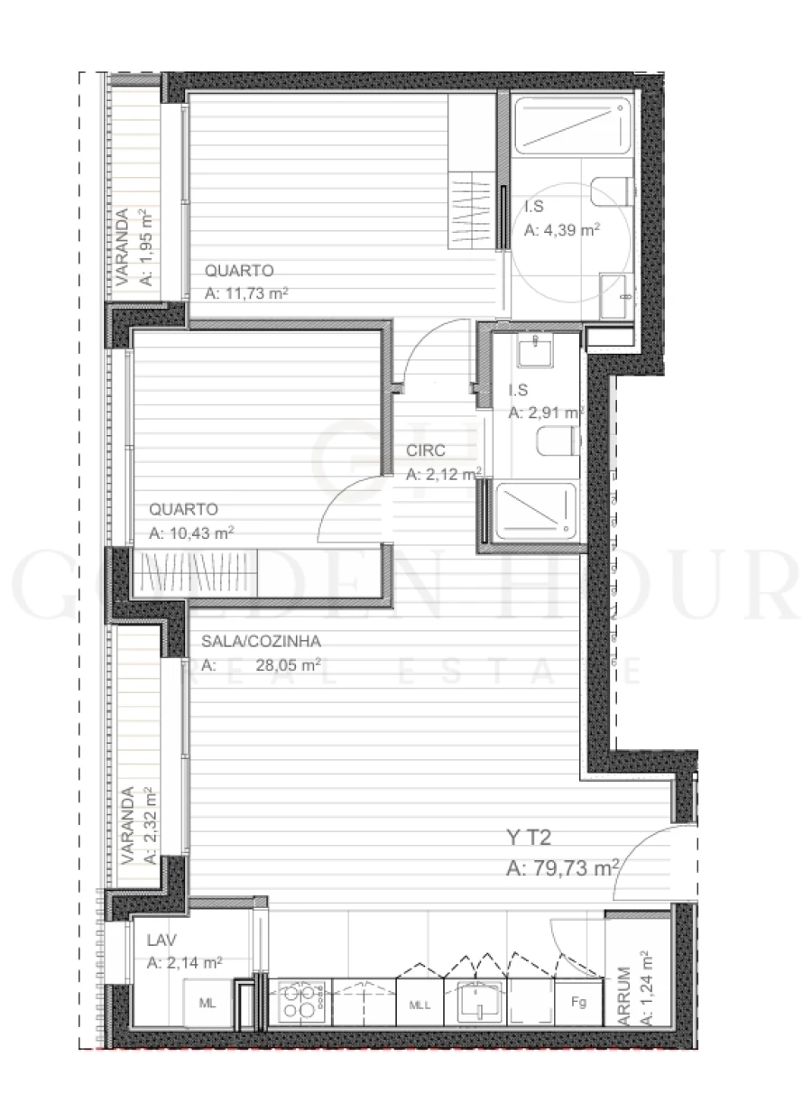 Apartamento T2 para Venda em Grijó e Sermonde Planta 1
