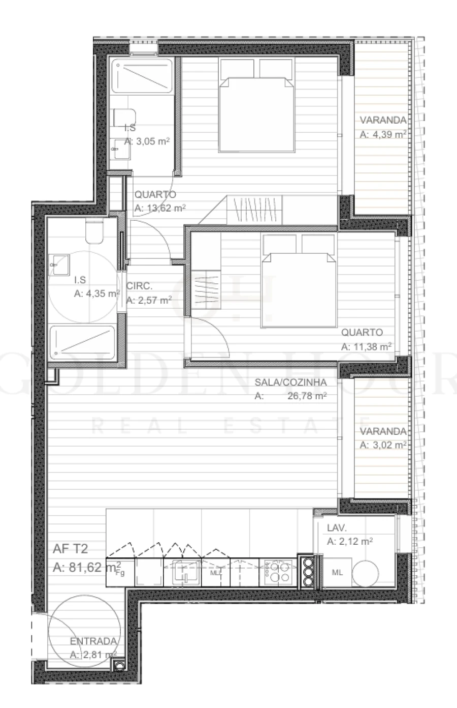 Apartamento T2 para Venda em Grijó e Sermonde Planta 1