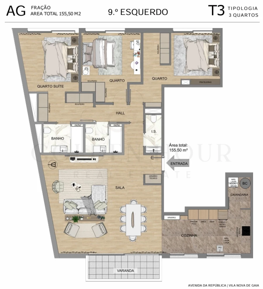 Apartamento T3 para Venda em Mafamude e Vilar do Paraíso Planta 1