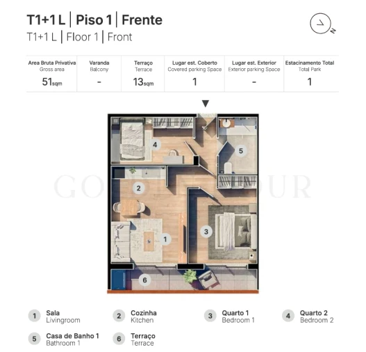 Apartamento T1 para Venda em Valongo Planta 1