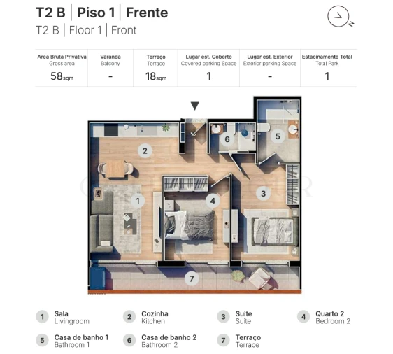 Apartamento T2 para Venda em Valongo Planta 1