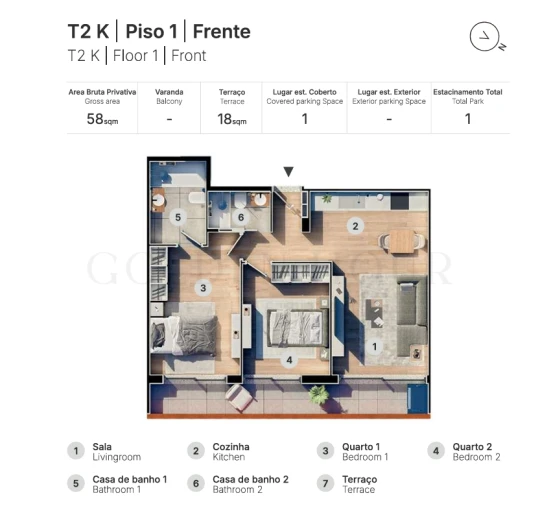 Apartamento T2 para Venda em Valongo Planta 1