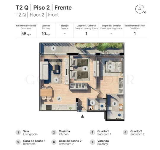 Apartamento T2 para Venda em Valongo Planta 1
