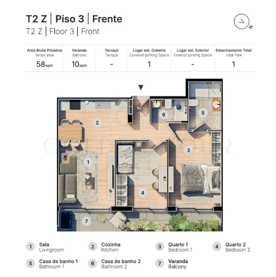 Apartamento T2 para Venda em Valongo Planta 1