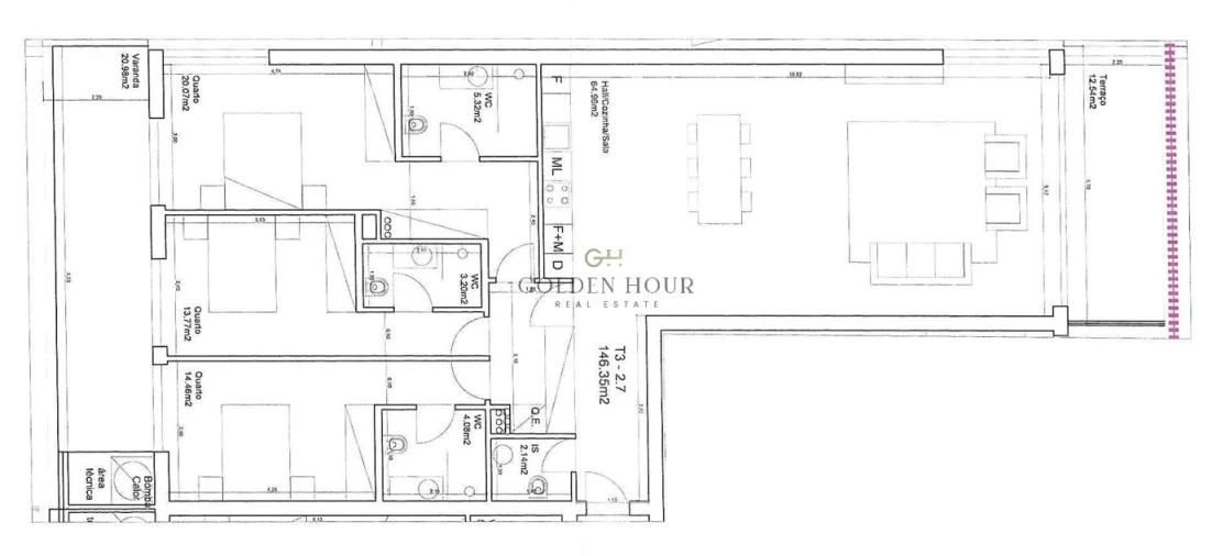 Apartamento T3 para Arrendamento em Canidelo Planta 1