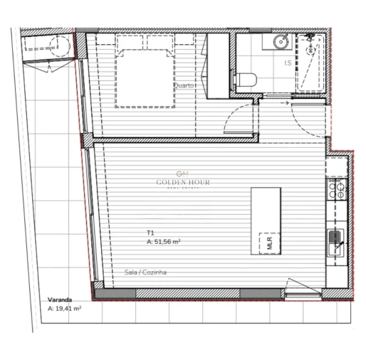 Apartamento T1 para Venda em Mafamude e Vilar do Paraíso Planta 1
