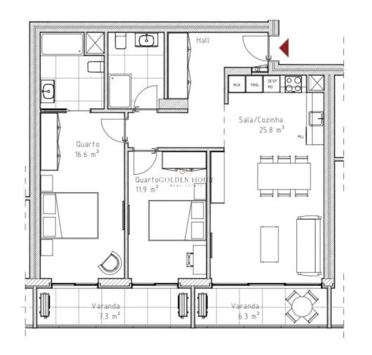 Apartamento T2 para Venda em Mafamude e Vilar do Paraíso Planta 1