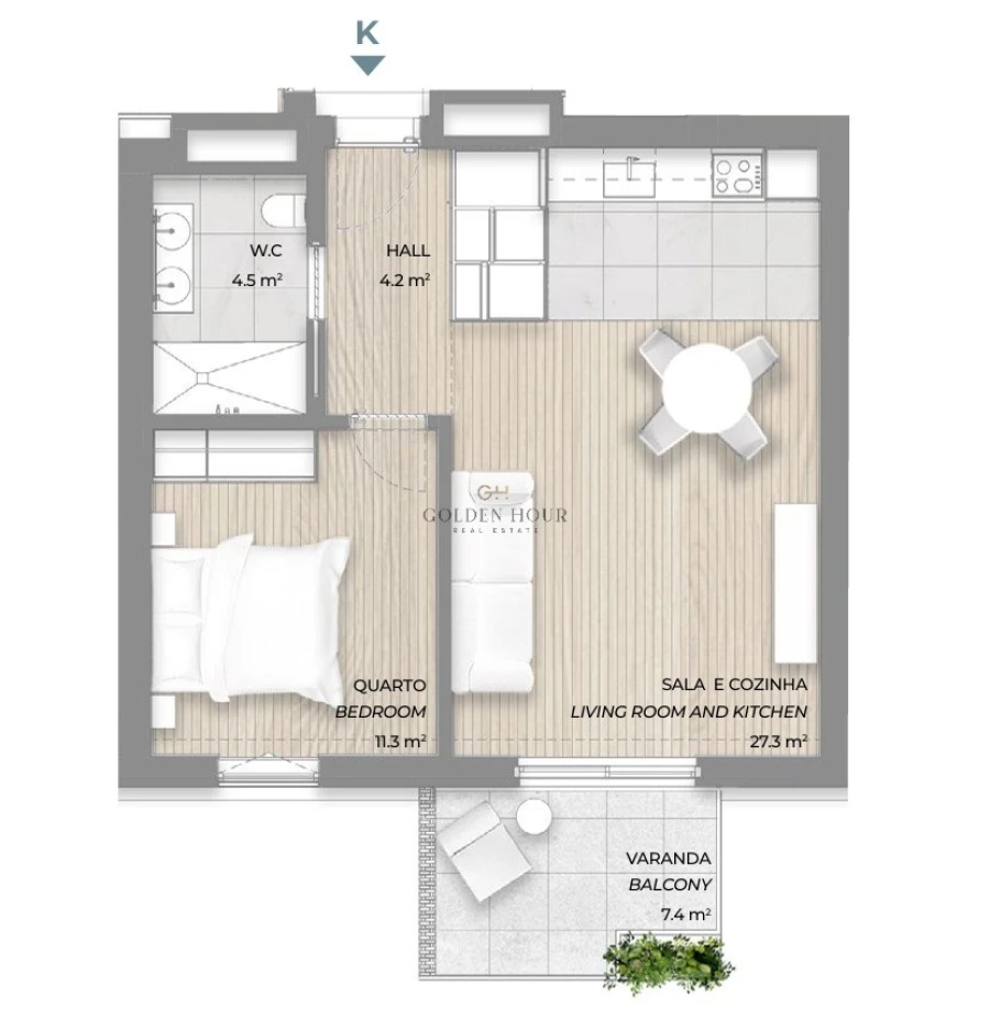 Apartamento T1 para Arrendamento em Canidelo Planta 1