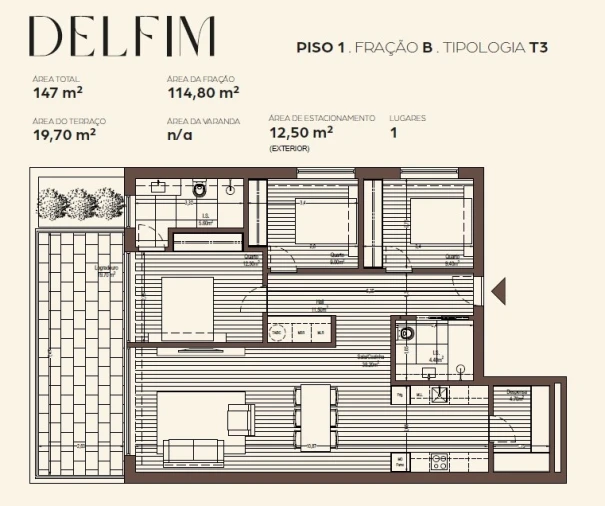 Apartamento T3 para Venda em Canelas Planta 1