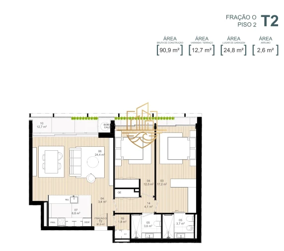 Apartamento T2 para Venda em Matosinhos e Leça da Palmeira Planta 1