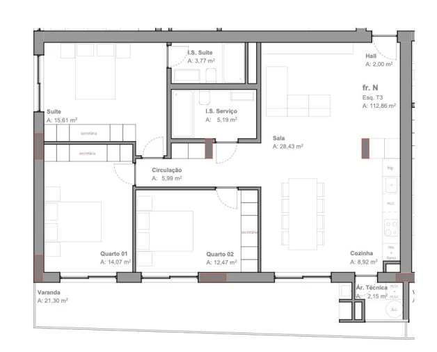 Apartamento T3 para Venda em Anta e Guetim Planta 1
