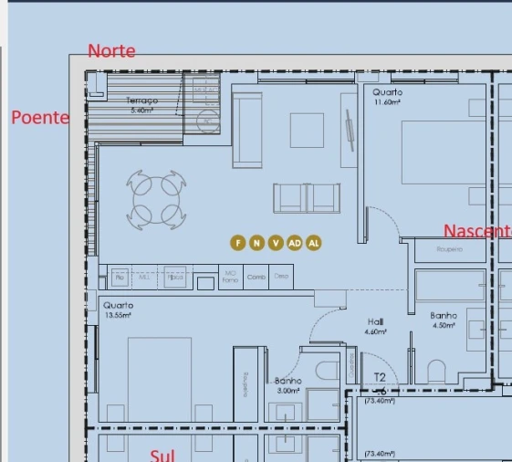 Apartamento T2 para Venda em Canidelo Planta 1