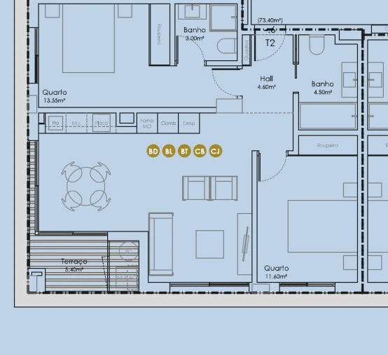 Apartamento T2 para Venda em Canidelo Planta 1